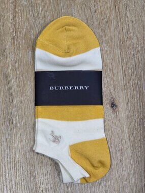 Burberry Yellow White Striped No Show Socks Made In Japan NWT